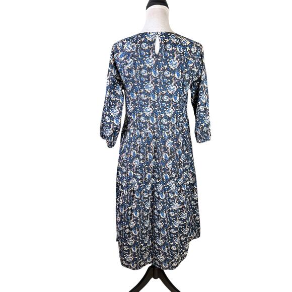 DRA Los Angeles NWOT Blue Black Floral Midi Fit & Flare Cotton Dress - Picture 5 of 13